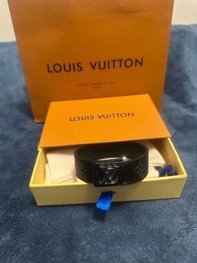 Louis Vuitton Black Monogram Leather Belt with Silver LV Buckle